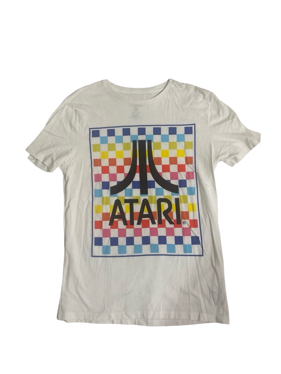 Atari White Casual Short Sleeve Graphic Tee Skater Multicolor Checkered Large